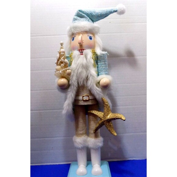 NEW Christmas Beach Coastal Fancy Santa Claus Nutcracker Figurine Holiday Noel - Picture 5 of 5